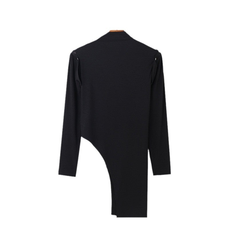 Long sleeve maxi dress for women with an asymmetrical cut and an elegant high collar Lune London