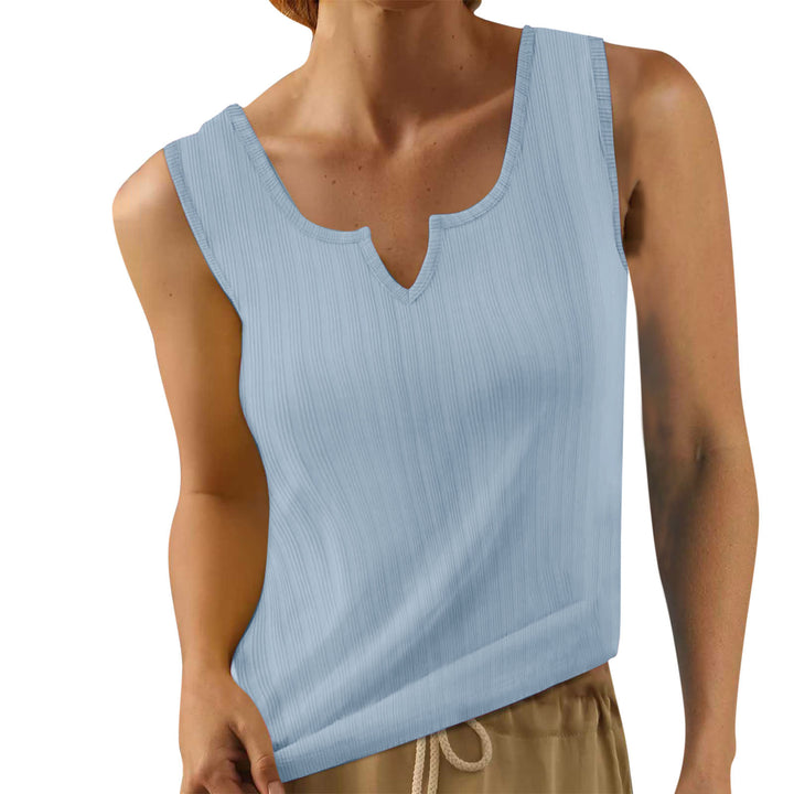 Sleeveless tank top for women with decorative V-neckline and fine ribbed texture Lune London