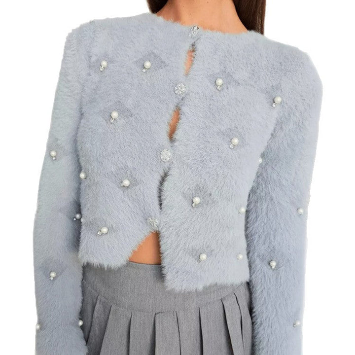 Women Fluffy Cardigan with Decorative Buttons and Elegant Cut Lune London