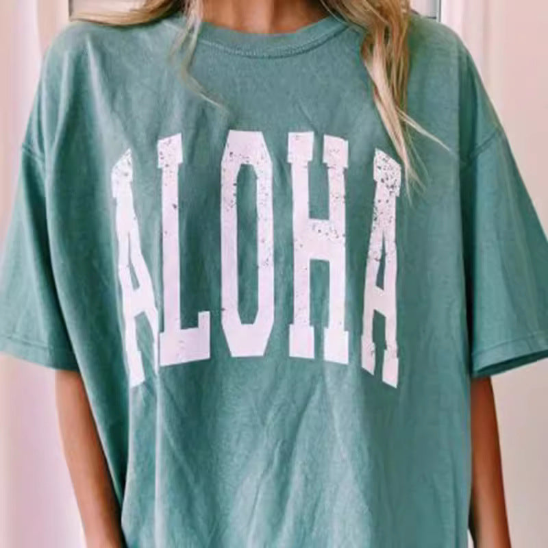 Oversized T-shirt for women with creative Aloha print Lune London