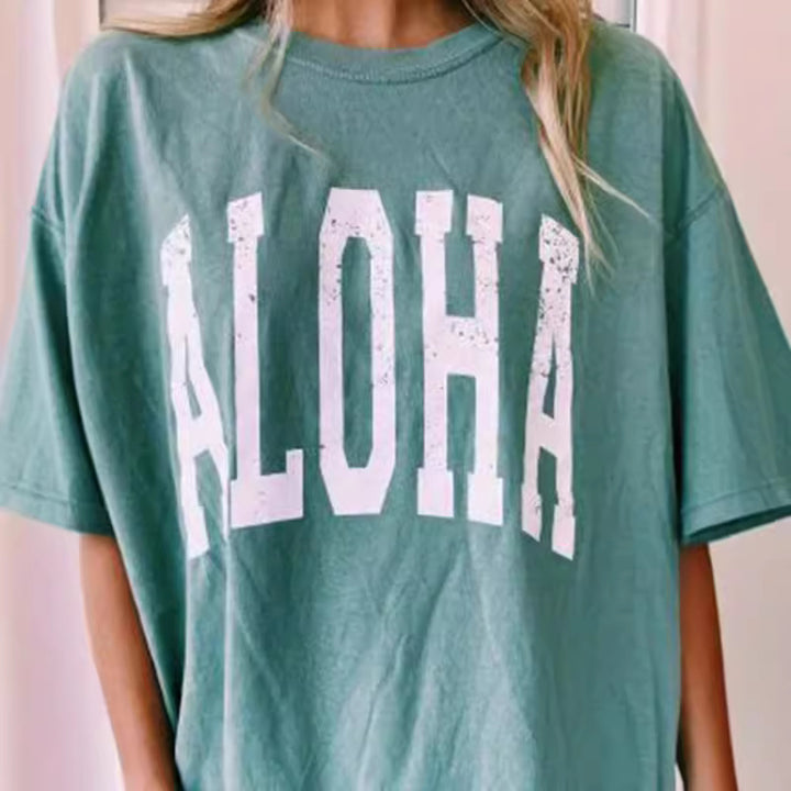 Oversized T-shirt for women with creative Aloha print Lune London