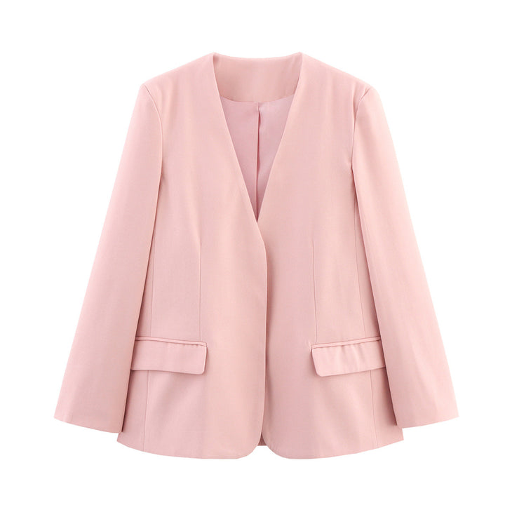 Women Oversized Blazer Elegant with V Neck and Chic Pockets and Style