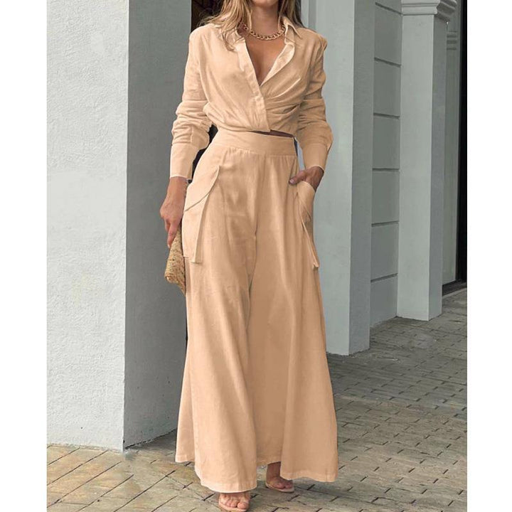 Women Elegant and Casual Two-Piece Set with Crop Top and Wide Palazzo Pants Lune London