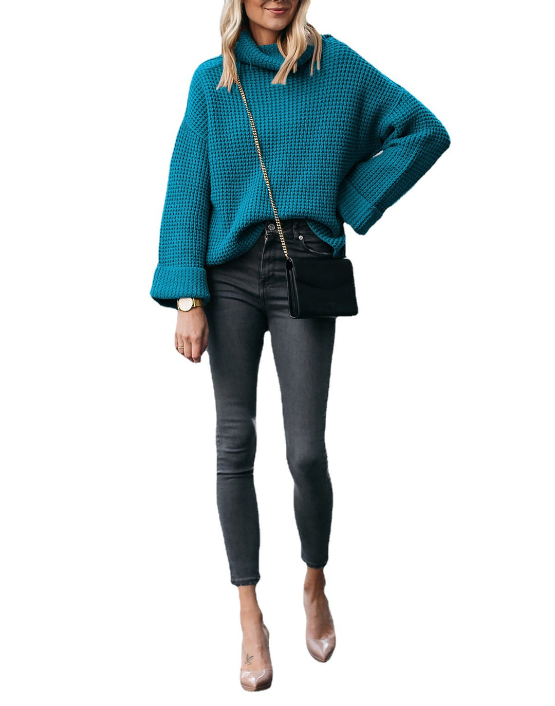 Oversized chunky knit sweater for women with a modern waffle pattern Lune London