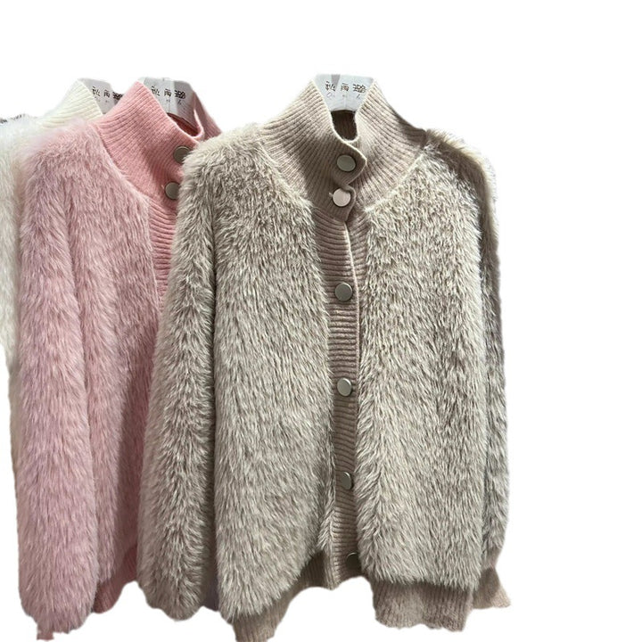 Cardigan confortable pour femmes avec fermeture bouton et col montant Chic & Stil
