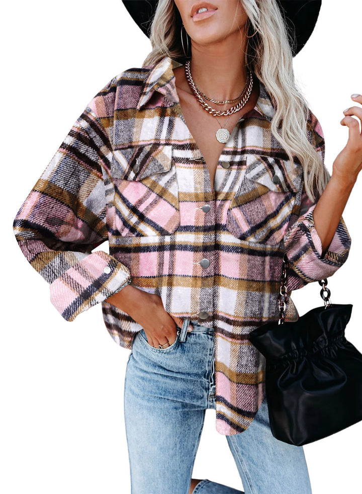 Plaid oversized women's jacket with snap button closure Lune London