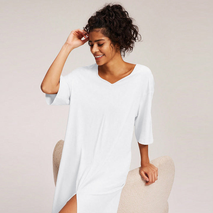 Robe midi décontractée pour femme avec décolleté en V profond et fente latérale Chic & Stil