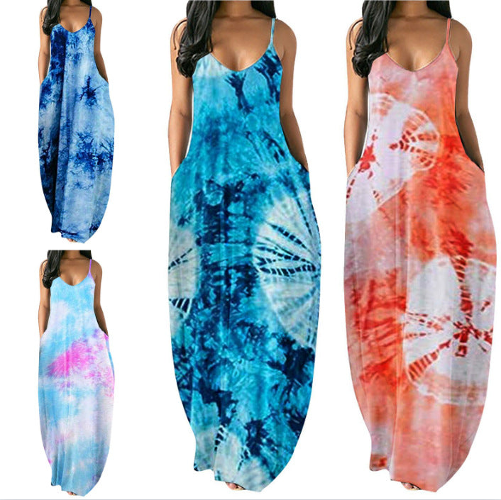 Lune London Women's Bohemian Tie-Dye Maxi Dress with Pockets