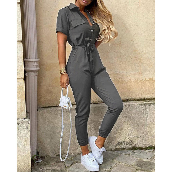Casual jumpsuit for women with fitted cut and full button placket Lune London