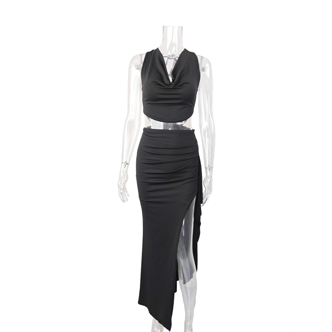 Ladies Elegant Crop Top and Maxi Skirt Set with High Slit Lune London