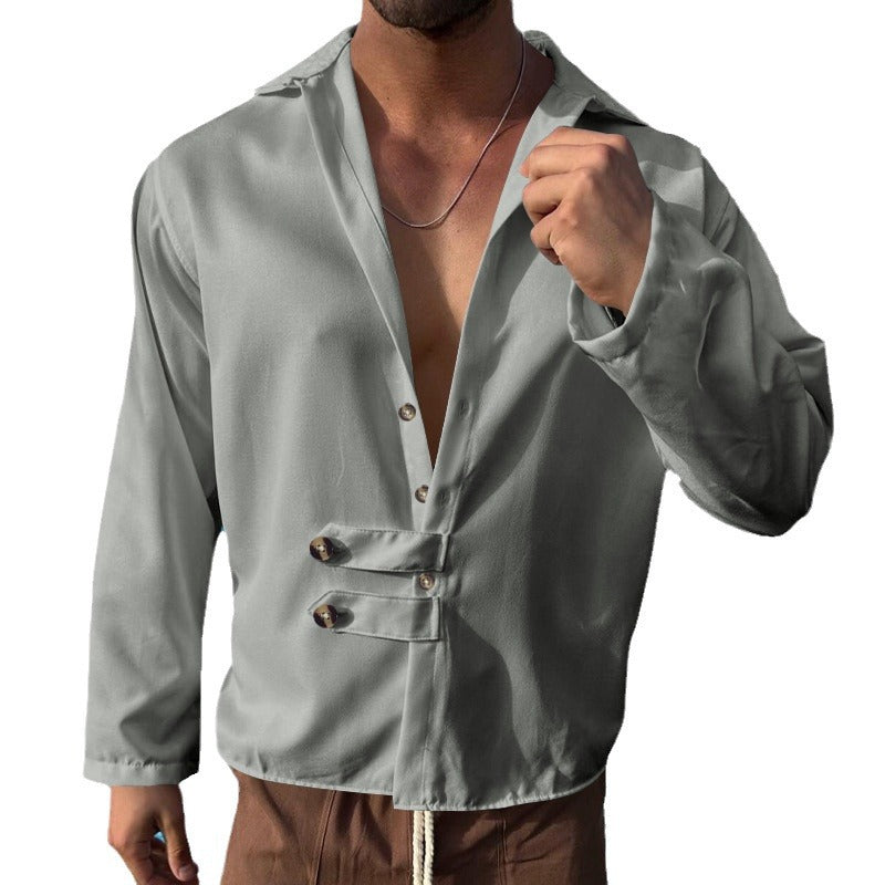 Men's elegant shirt with an innovative button design and a deep V-neck Lune London