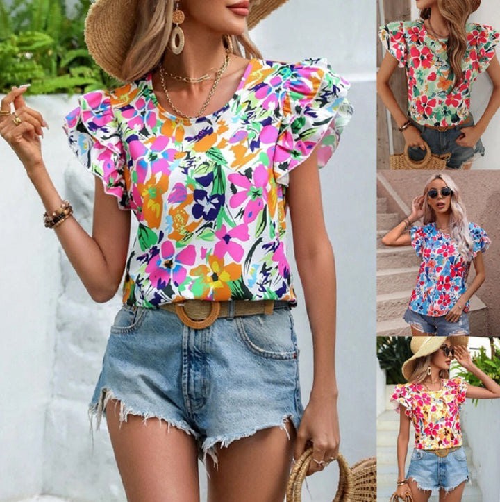 Woman Floral Ruffled Blouse Lune London