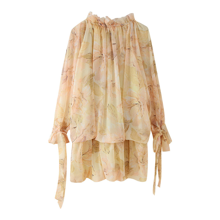 Chiffon blouse for women with a floral design and voluminous sleeves Lune London