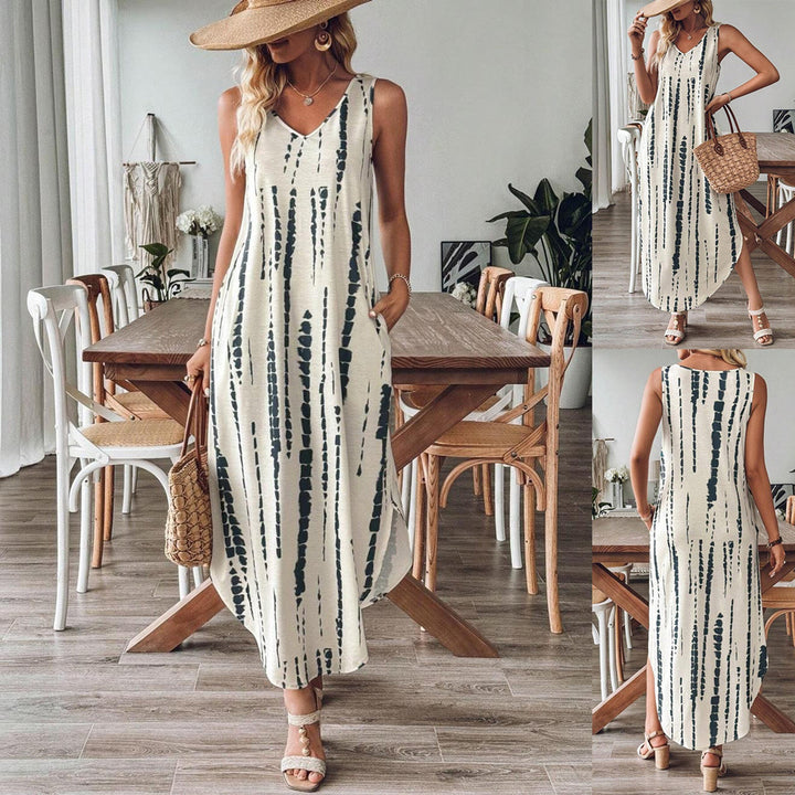 Sleeveless maxi dress with V-neck for women with pockets Lune London