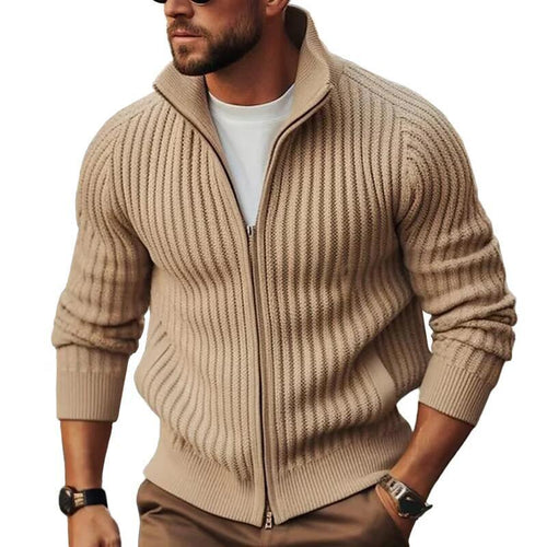Men's knit jacket with modern ribbed details and a full zipper Lune London