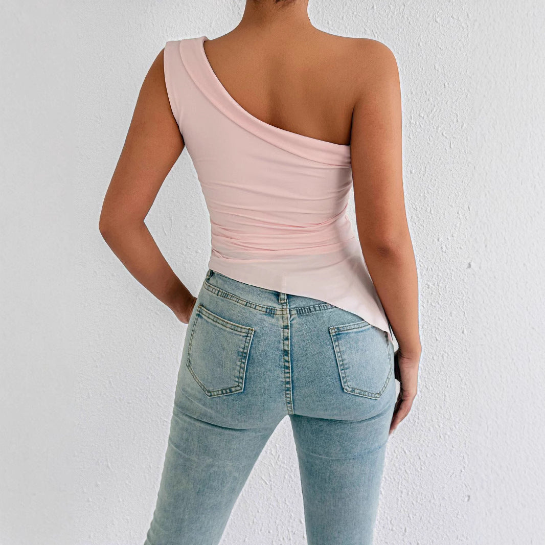 Women's asymmetrical top with off-the-shoulder design and elegant draping Lune London