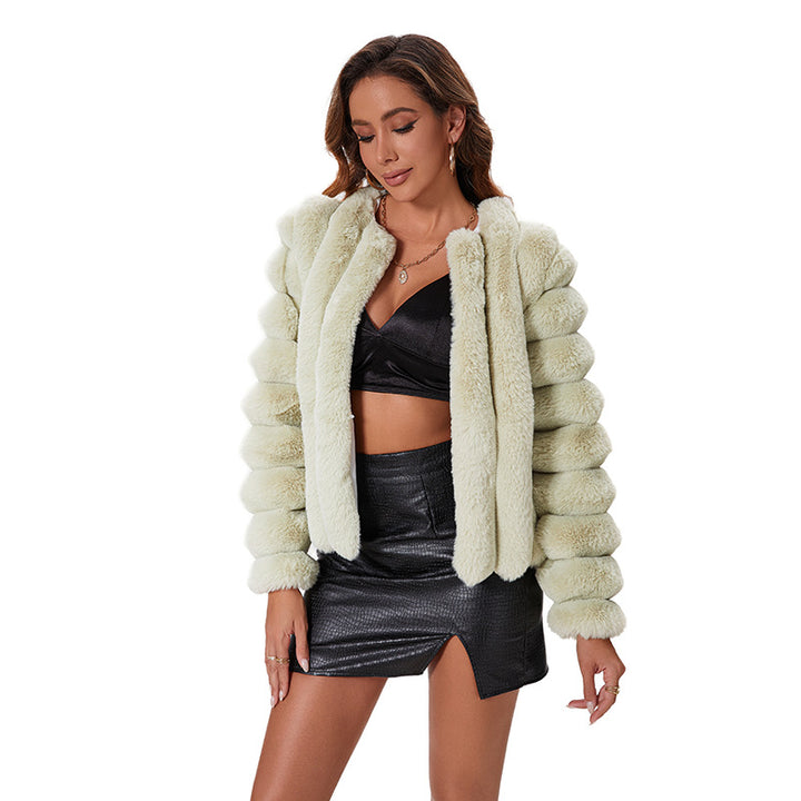 Ladies Elegant Faux Fur Jacket with Structured Sleeve Design Lune London