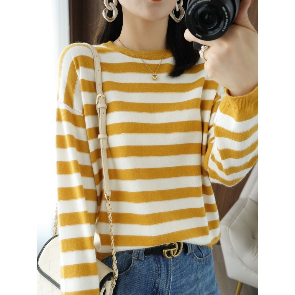 Pull en tricot décontracté pour femmes avec larges rayures Chic & Stil