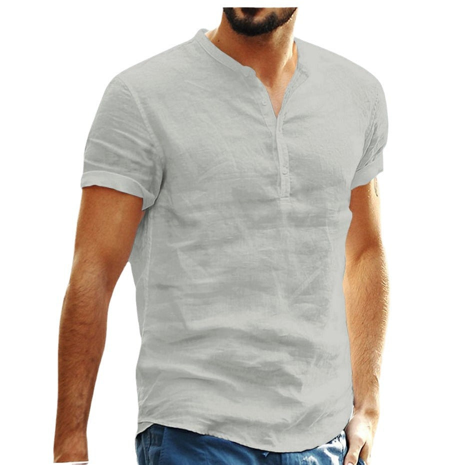 Casual short-sleeve shirt for men with stand-up collar and button placket Lune London