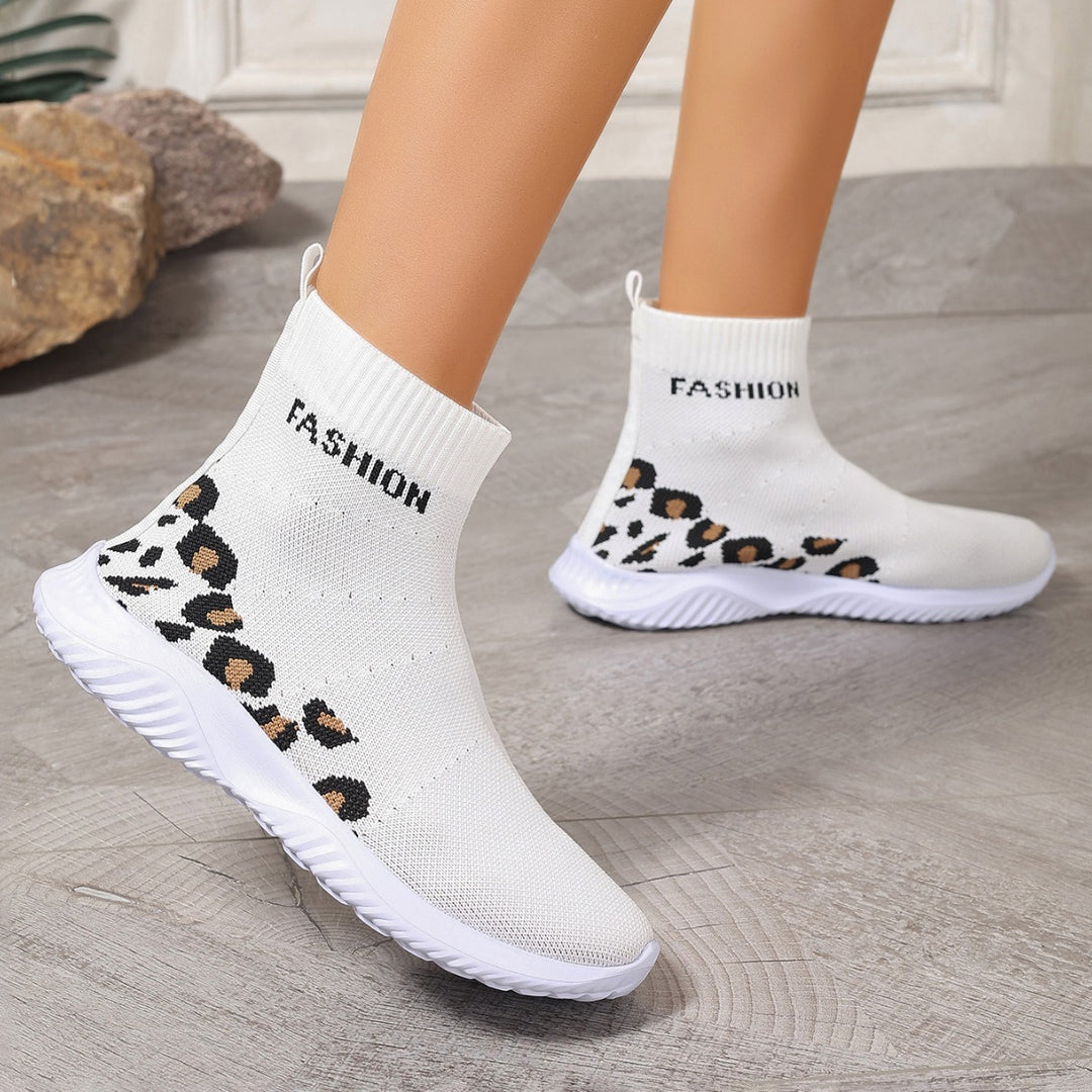 Ladies' modest sock sneakers with animal print and elastic upper Lune London