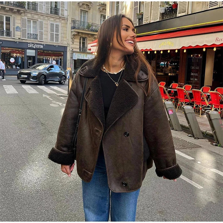 Synthetic leather jacket for women with plush lining Lune London
