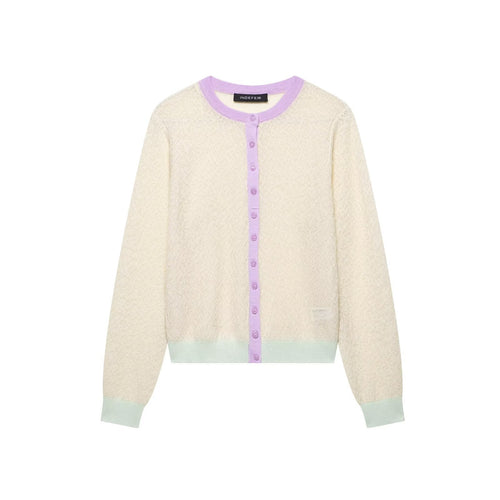 Knitted jacket for women with a delicate pattern and contrasting color details Lune London