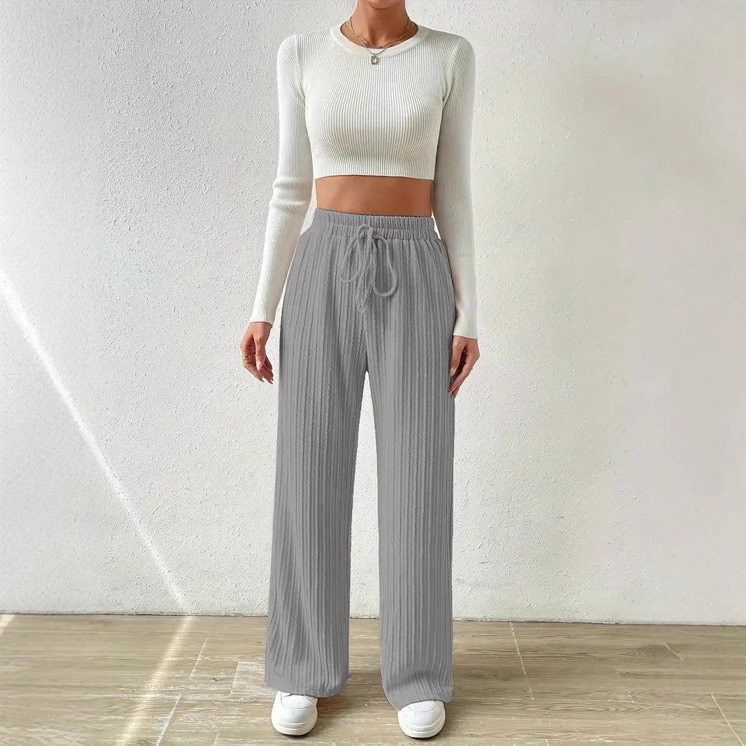 Ladies Comfortable Fabric Pants with Textured Surface Lune London