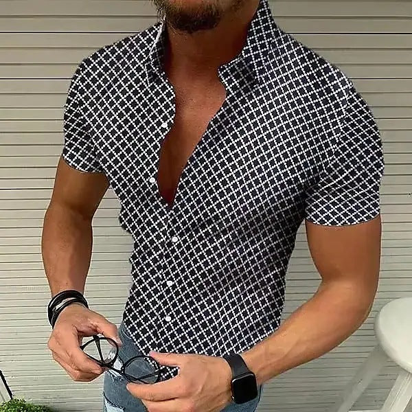Men's Short Sleeve Shirt with Modern Check Pattern and Breathable Cotton Blend Lune London