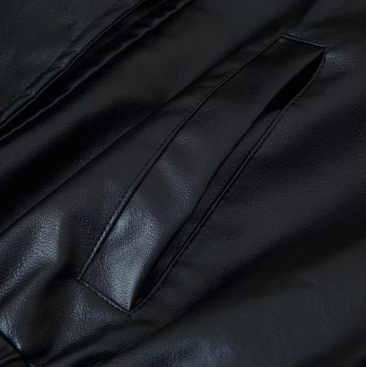 Women's faux leather jacket with trendy high collar and practical pockets Lune London