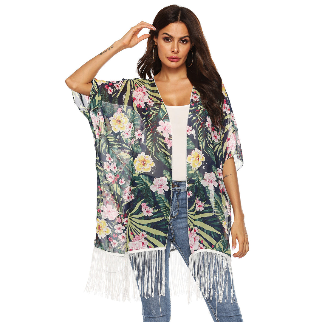 Ladies bohemian floral pattern wrap kimono Lune London