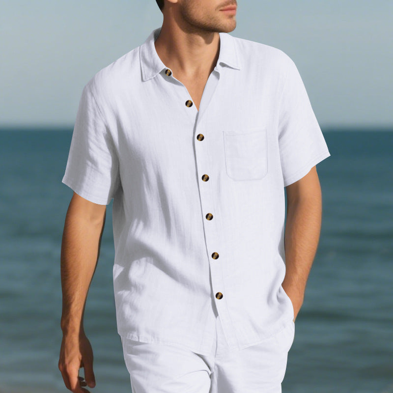 Casual short sleeve linen shirt for men with practical chest pocket Lune London