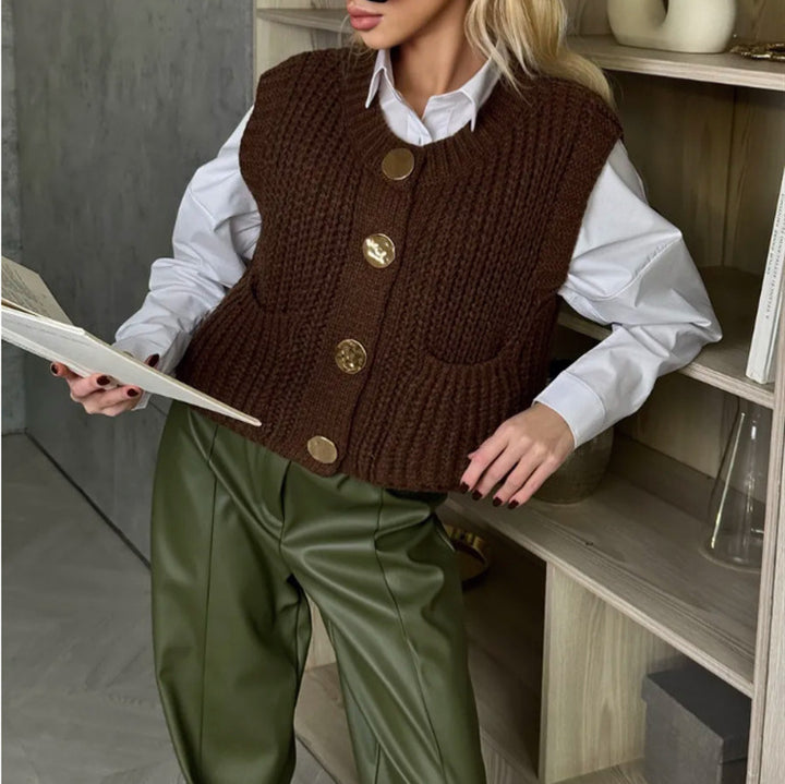 Knitted vest for women with stylish buttons and practical pockets Lune London