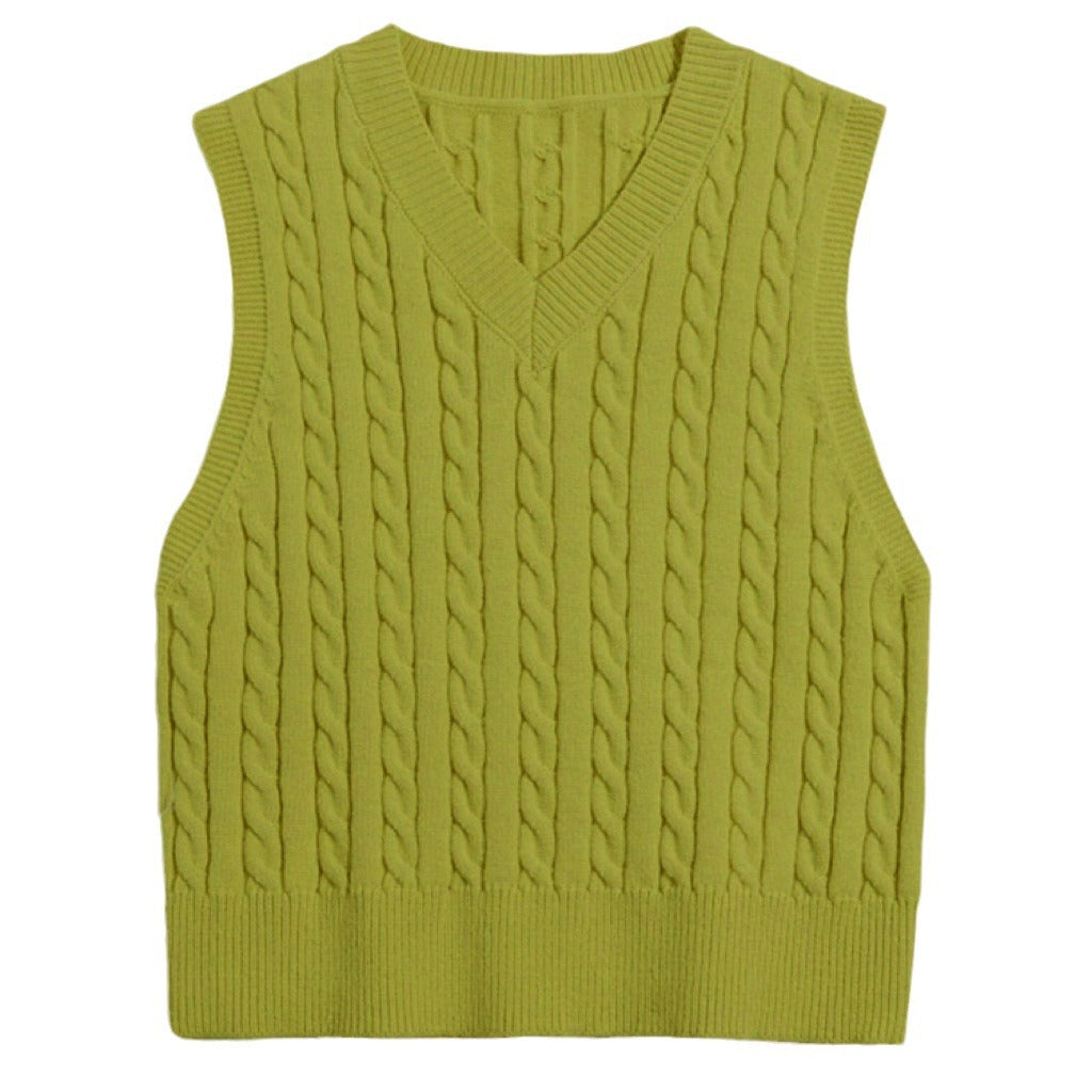 Knitted vest for women with V-neck and twisted pattern Lune London