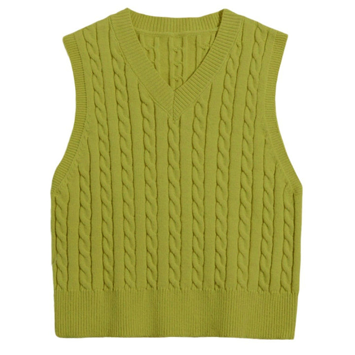 Knitted vest for women with V-neck and twisted pattern Lune London