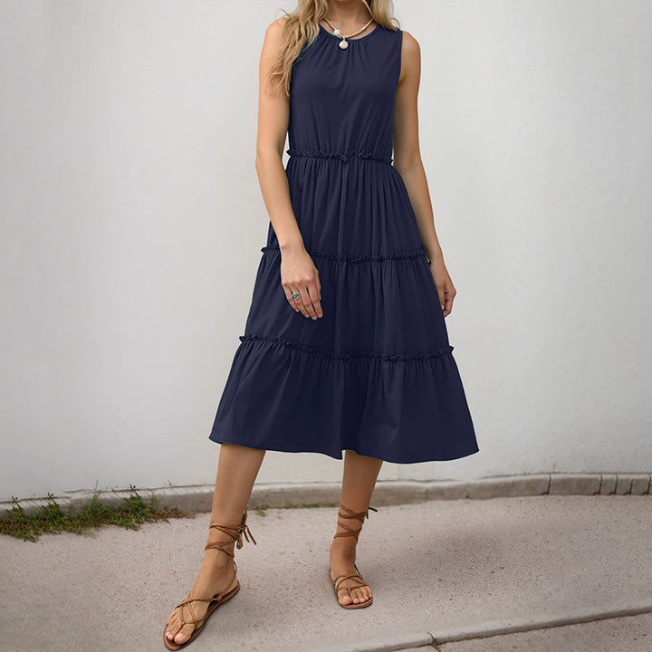 Lune London sleeveless ruffle midi dress for women
