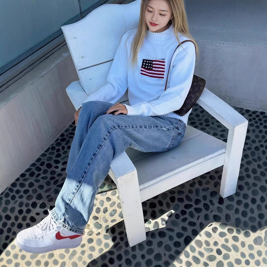 Casual pullover for women with creative flag pattern and soft knit Lune London