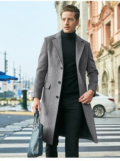 Elegant and modern long coat for men with textured upper fabric Lune London