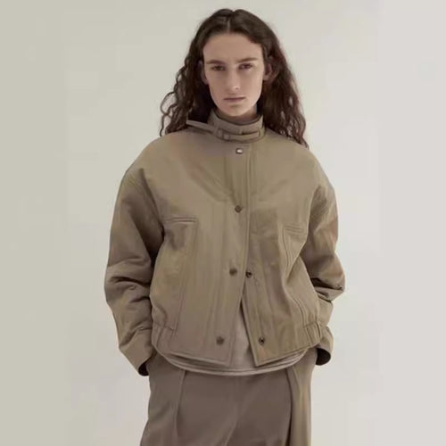 Casual short women's jacket with practical high collar and applied pockets Lune London