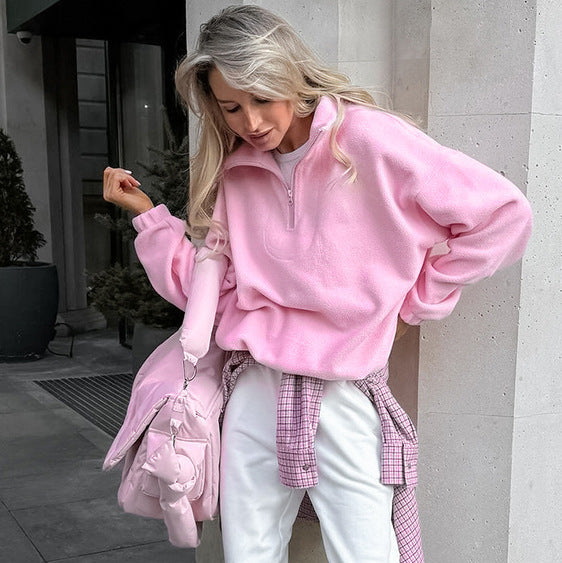Women's Fleece Sweatshirt with Half-Zip Lune London
