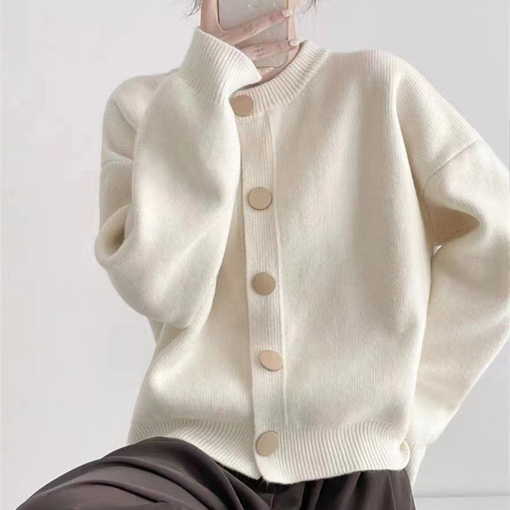 Casual knit cardigan for women with contrasting buttons Lune London