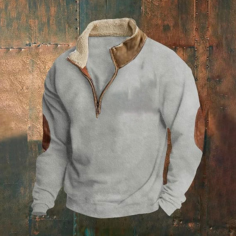 Fleece sweater for men with a stylish leather collar and elbow patches Lune London