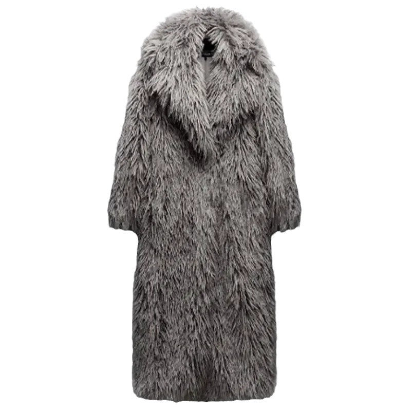 Ladies Oversized Fluffy Faux Fur Coat Lune London