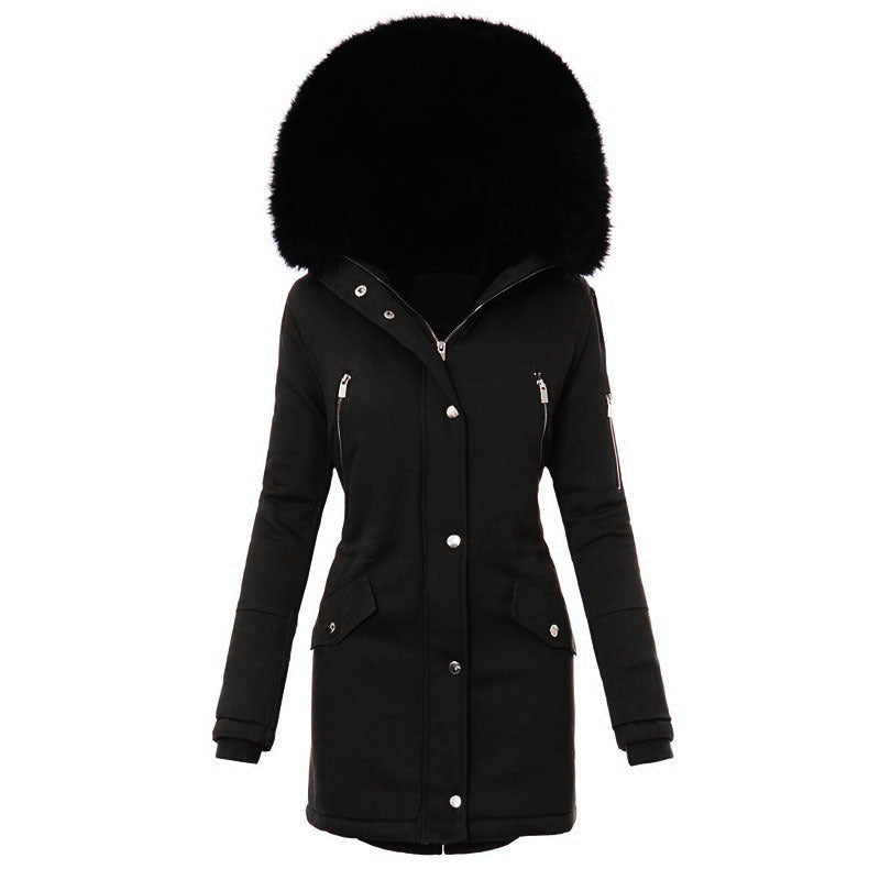 Ladies winter parka with removable faux fur collar and practical zip pockets Lune Londonl