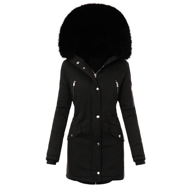 Ladies winter parka with removable faux fur collar and practical zip pockets Lune Londonl