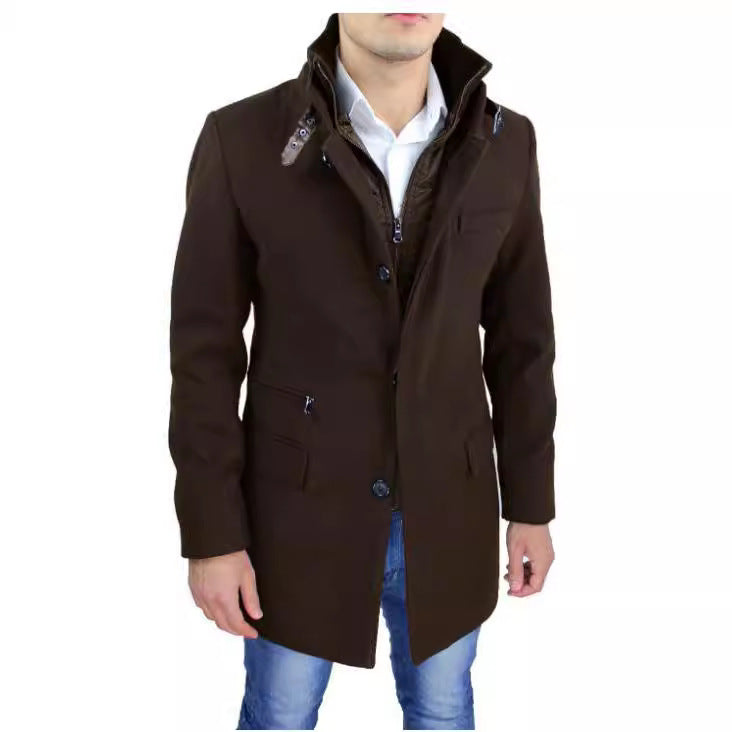 Fashionable wool coat for men with high collar and practical details Lune London
