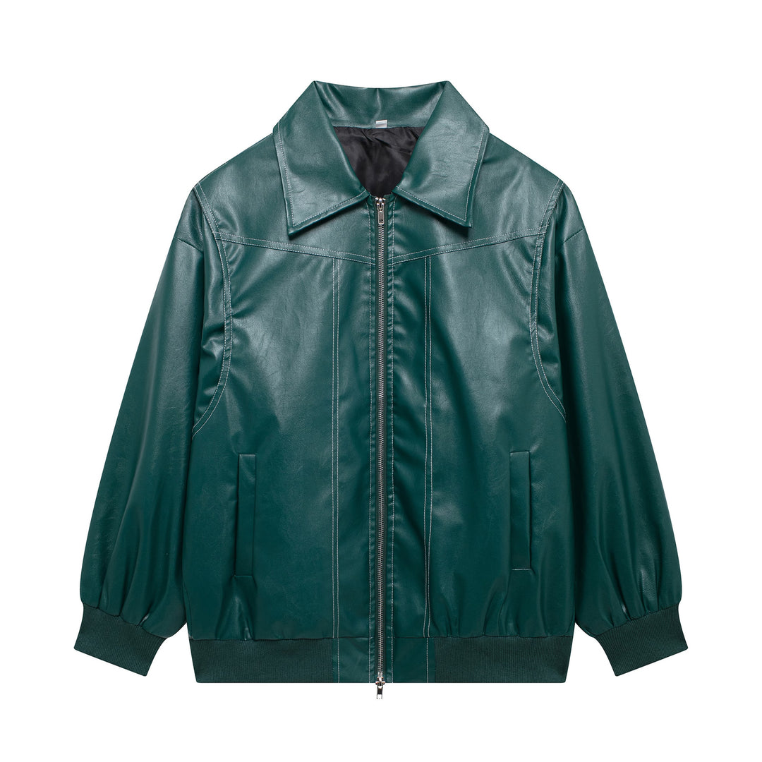 Casual faux leather jacket for women with high collar and zipper Lune London