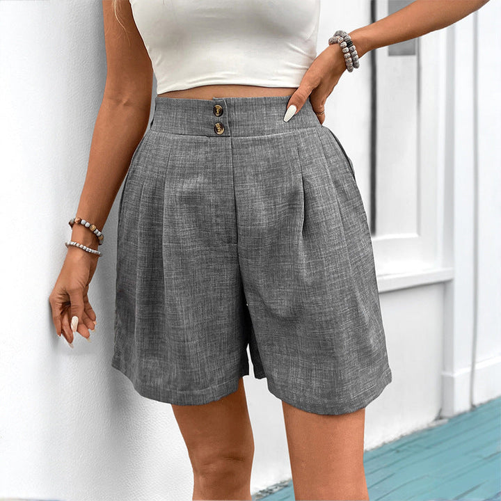 Ladies Elegant Cotton Shorts with High Waist and Pleats Lune London