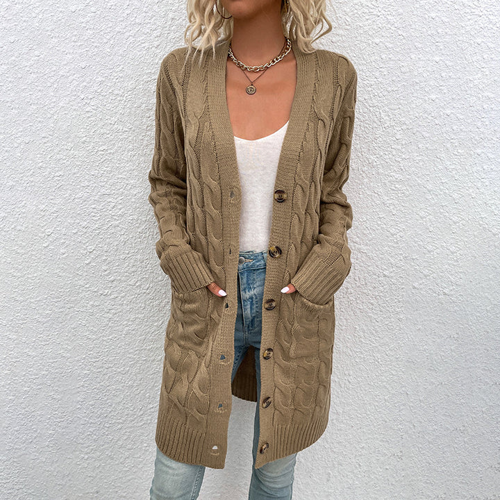 Women's cardigan with deep V-neck and elegant cable pattern Lune London