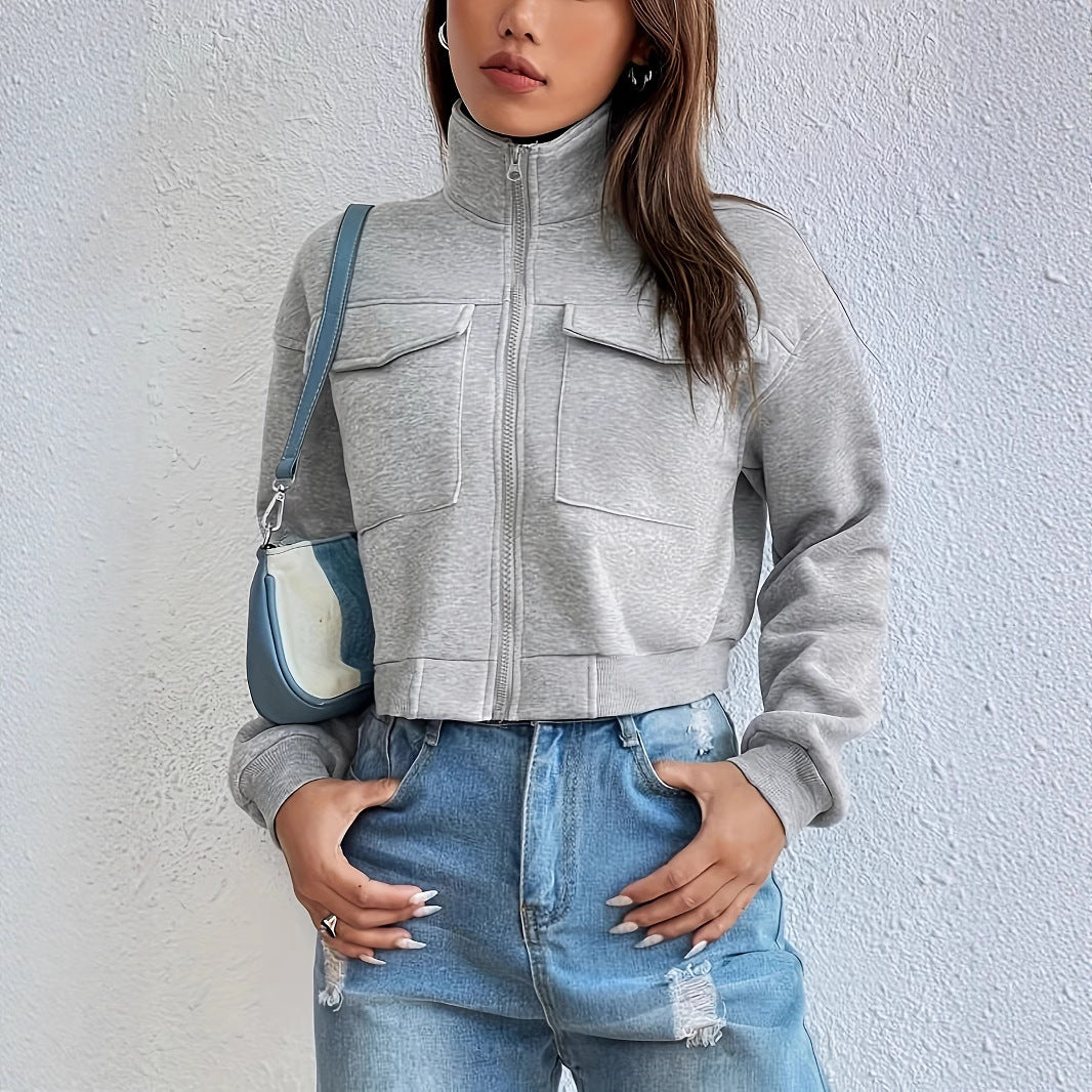 Cropped leisure jacket for women with practical chest pockets and elastic hem Lune London