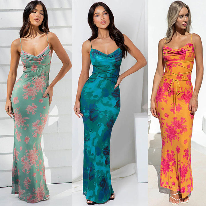 Lune London women’s draped neckline spaghetti strap maxi dress